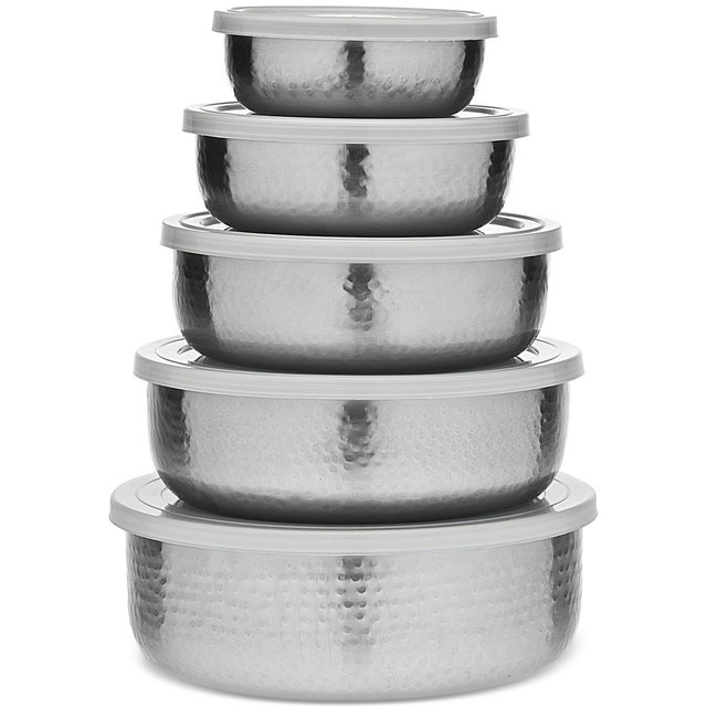 Godinger Hammered Silver-Tone Bowls and Lids, Set of 5