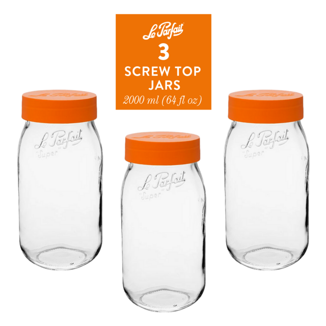 Le Parfait Screw Top Jars / Size: 1000ml - 32oz - 1L Gold Lid / Set of: 4