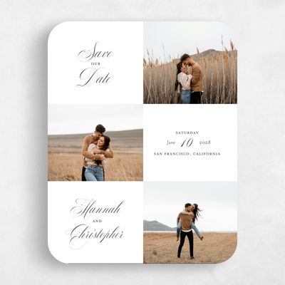 White Rounded Wedding Save the Date - Jade Multiphoto