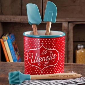 The Pioneer Woman Flea Market 4-Piece Red Utensil Set with Crock Holder