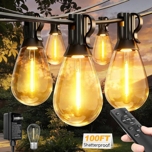 100FT Outdoor String Lights with Remote, LED Patio Lights with 35+1 Waterproof S11 Bulbs, Outside Dimmable 2700K Warm White, Timer & 3 Modes,for Backyard Garden Deck Porch Balcony Gazebo Party Decor