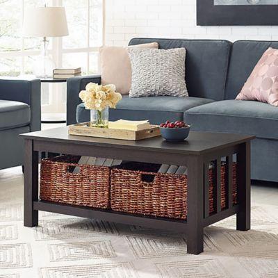 Forest Gate 40" Contemporary Wood Storage Coffee Table with Totes in Espresso