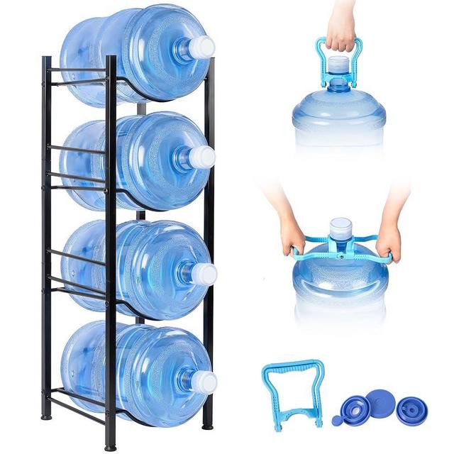 Klvied 5 Gallon Water Jug Holder,4-Tier Heavy Duty Water Jug Rack for Water Bottle Organizer, Detachable Water Bottle Storage Rack, 5 Gallon Water Cooler Jug Rack for Kitchen, Office, Living Room