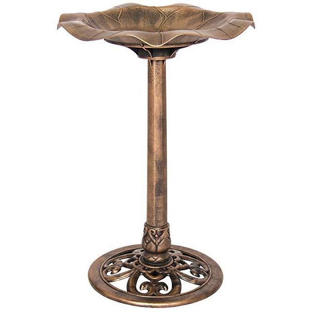 Best Choice Products Lily Leaf Pedestal Bird Bath Decoration for Patio, Garden, Backyard w/Floral Accents - Copper