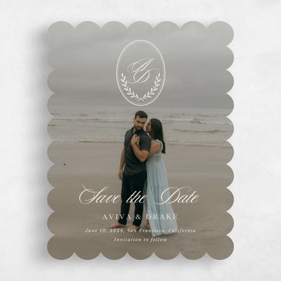 Beige Scalloped Wedding Save the Date - Clyde Photo
