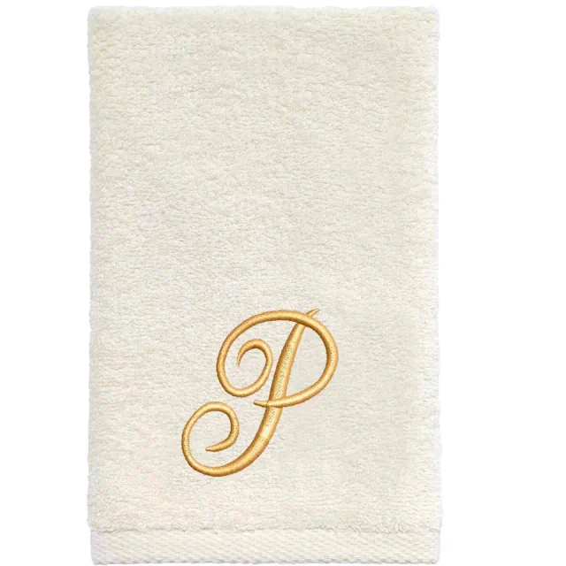 Avanti Ivory with Gold Script Monogram Fingertip Towel Letter P