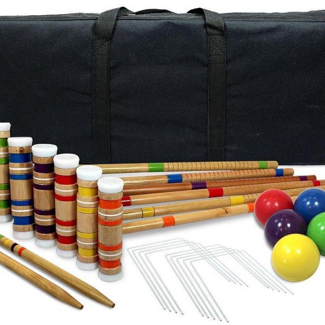Driveway Games Portable Croquet Set.Wood Mallets, Balls, & Bag. Outdoor Backyard Lawn Croquette Game for Kids & Adults