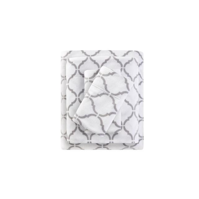 Gracie Mills Lenora Microfleece Cozy Sheet Set - Queen - Grey Geo
