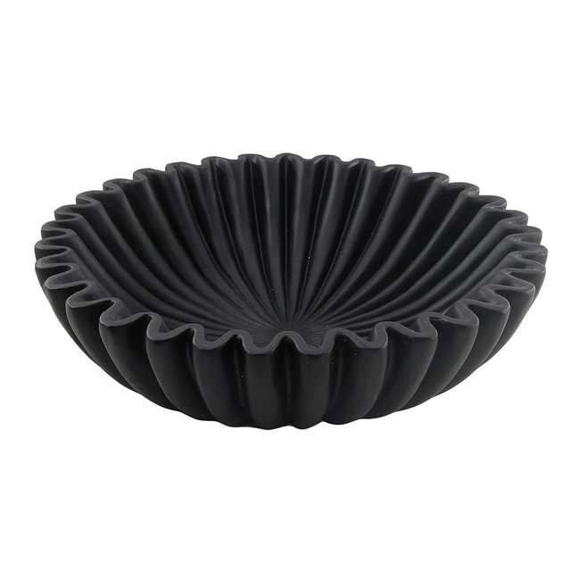Plukers Large Modern Decorative Ruffle Bowl for Home Decor Fruit Bowl Organic Catch All Key Kitchen Entryway Shelf Coffee Table,Black