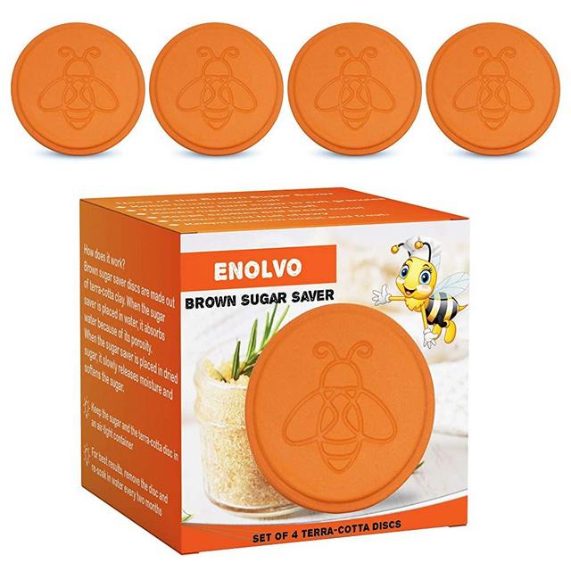 Enolvo Brown Sugar Saver and Keeper - Terra Cotta Bee Disc Softener to Maintain Food Moisture, Softness, and Freshness in Storage- Set of 4