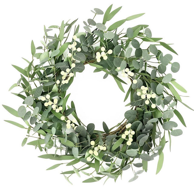 Pinkpum 20'' Eucalyptus Wreath for Front Door Porch Window Green Decor for Home Farmhouse Wall Spring Summer Fall Outdoor Indoor All Seasons