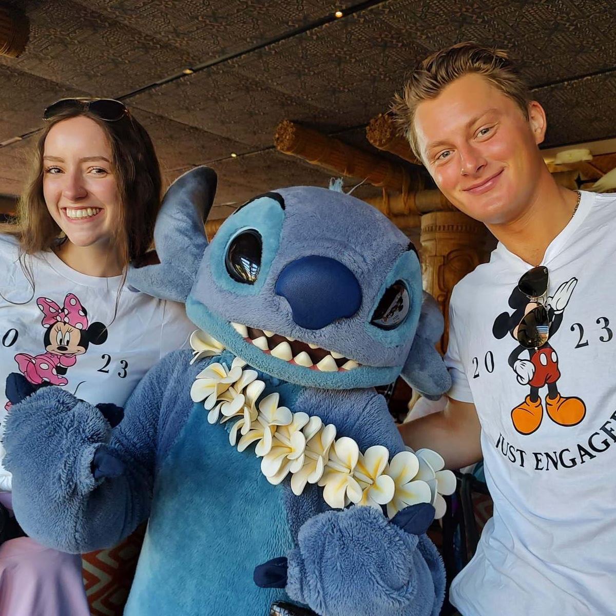 Our breakfast at Ohana, the morning after the proposal. Had to grab a picture with Stitch!