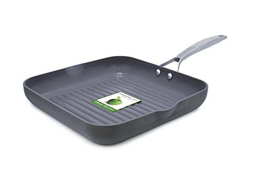 GreenPan Paris 11 Inch Ceramic Non-Stick Square Grill Pan, Gray - CC000042-001