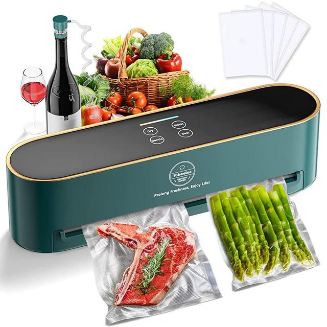Vacuum Sealer Machine, Tobeelec 95KPa 5-in-1 Automatic Food Sealer for Food Savers w/ Starter Vacuum Seal Bags| LED Progress Bar Lights| Dry Moist Gentle Seal 4 Modes| External Vacuum| Easy to Clean