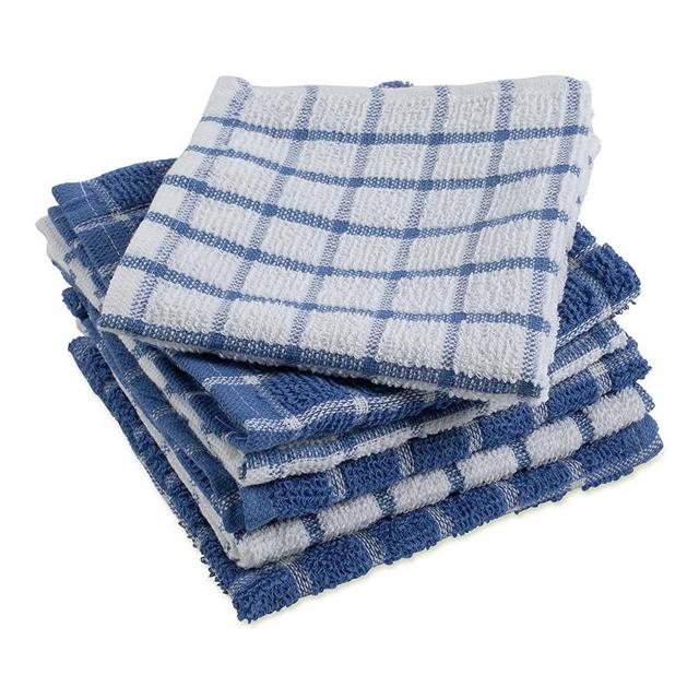 DII Terry Combo Windowpane Dishcloths Absorbant, Multi-Use, Fast Drying and Machine Washable, 12x12", Blue 6 Piece