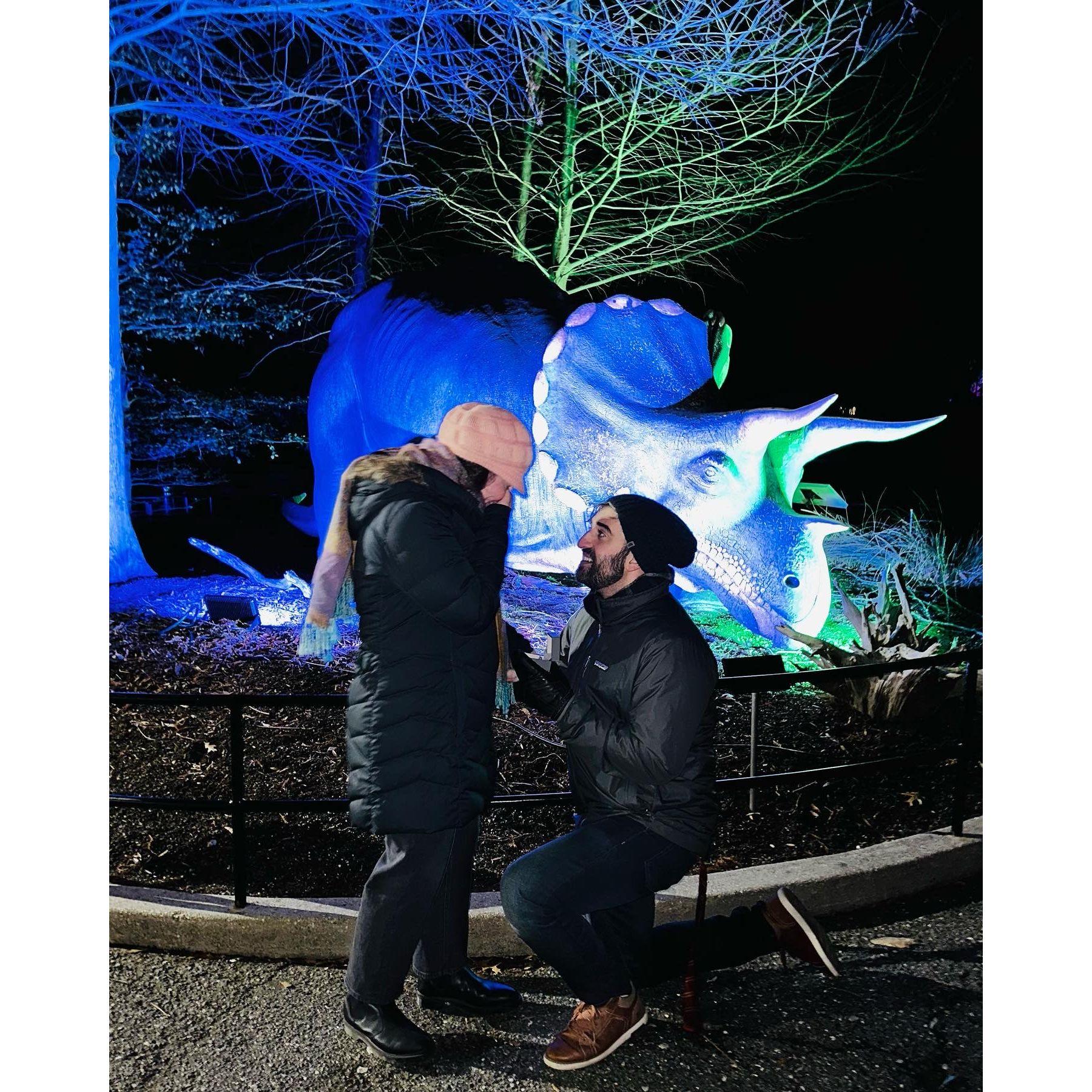 Cyrus proposed 2 weeks after Abby moved back from Boston in front of a dinosaur, how fitting ❤