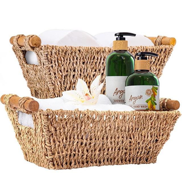 Small Wicker Baskets - Hand-Woven Seagrass Storage Baskets - Beautiful Toilet Paper Holder Basket for Bathroom - 12" x 7.2" x 4.4", 2-Pack