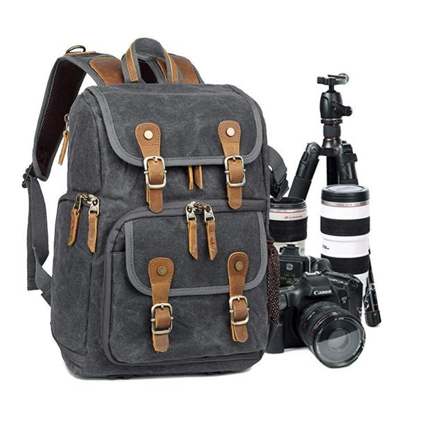 Abonnyc Camera Backpack Canvas SLR DSLR Camera Bag Backpack Large Capacity Front Open Waterproof Anti-Shock Backpack for Canon Nikon Fuji and Other Cameras Laptop Ipad, Dark Grey