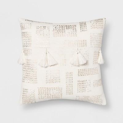 Metallic Stripe Tassel Square Throw Pillow Cream/Gold - Opalhouse™