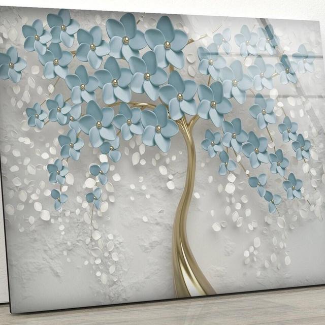 Tempered Glass Wall Art-Wall Decor--Glass Printing-Large Wall Art-Wall Hangings-Blue Tree Wall Art-Gold Tree Wall Art