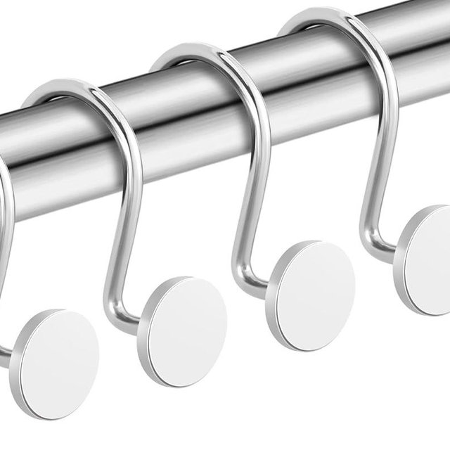 CHICTIE Chrome Shower Curtain Hooks, Rustproof Shower Curtain Rings for Bathroom, Metal Shower Hooks for Shower Curtain Rod, Modern Decorative Shower Curtain Hangers Set of 12, Round Heavy Duty Design