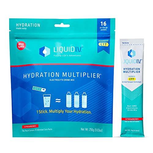 Liquid I.V. Hydration Multiplier | Hydration Powder Packets | Electrolyte Supplement Drink Mix | Low Sugar | Easy Open Single-Serving Stick | Non-GMO (Strawberry/16 Count)