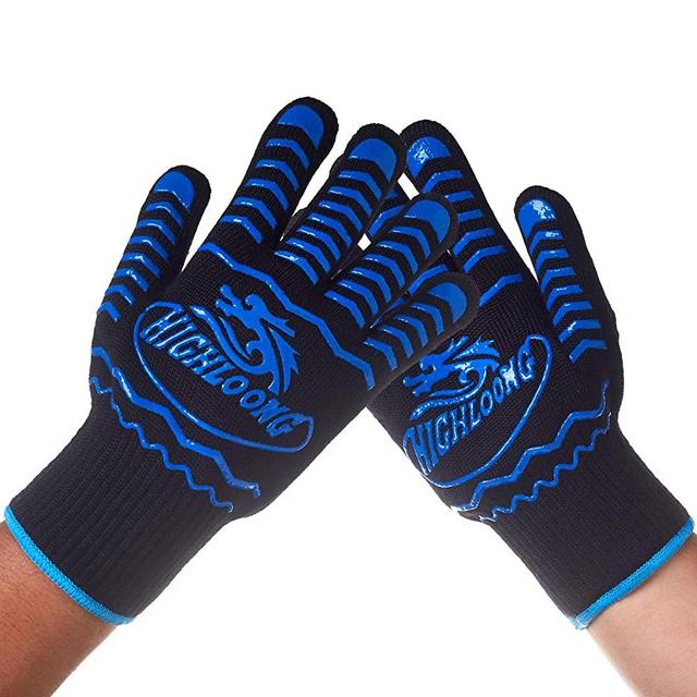 932°F Extreme Heat Resistant BBQ Oven Safety Gloves - EN407 Certified, Thick but Light Weight for Kitchen Potholder and Outdoors-1 Pair (2 Pieces Set) (Black)