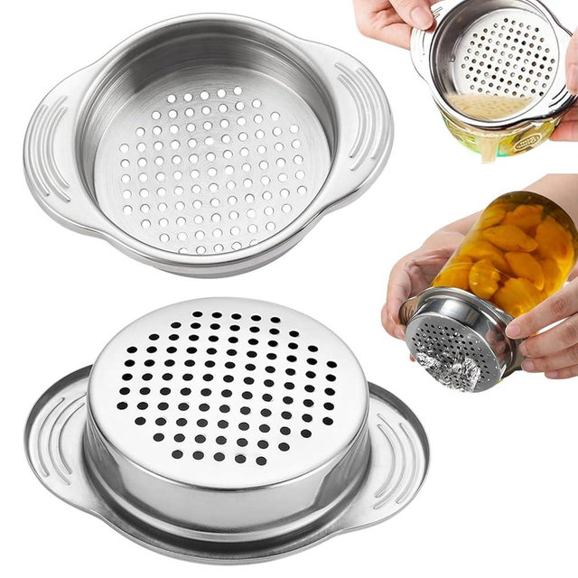 2 Pcs Stainless Steel Strainer, Metal Sieve Can Drainer, Food Grade Dishwasher Safe Tuna Press Oil Drainer Filter Colander for Kitchen Canned Beans Vegetables