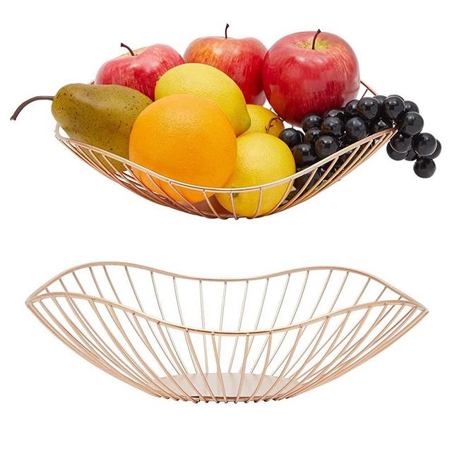 Juvale Wire Fruit Bowls for Kitchen Counter, Rose Gold Produce Baskets (10 x 3 in, 2 Pack)