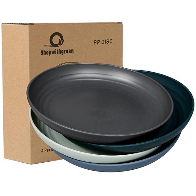 shopwithgreen Lightweight Plastic Plates - 4 Pack 10'' Unbreakable Dinner Plates, Dishwasher & Microwave Safe, BPA free, for Kids, Children, Toddler & Adult
