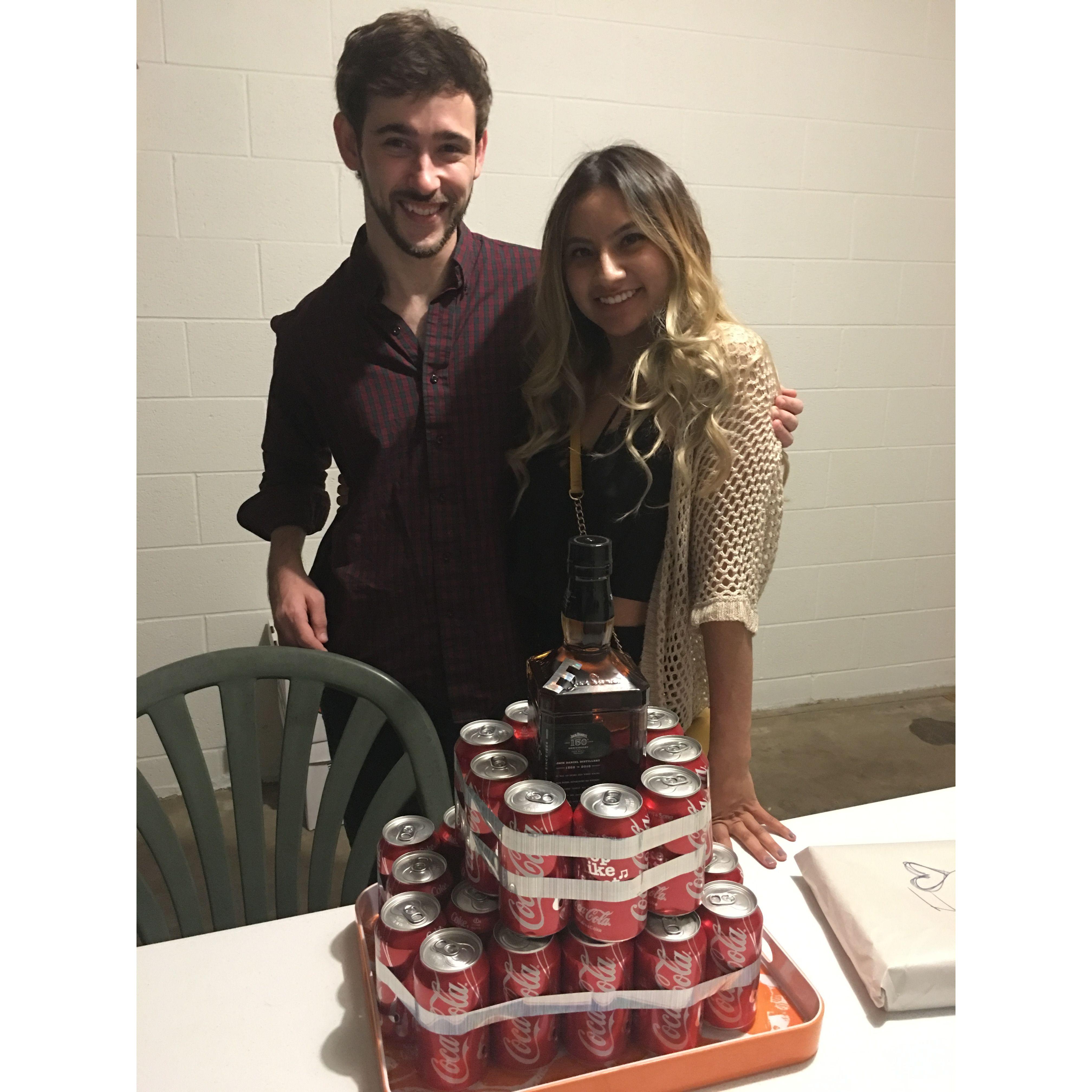 Evan's 24th Birthday! :)  My mom and I made him a Jack and Coke "birthday cake"