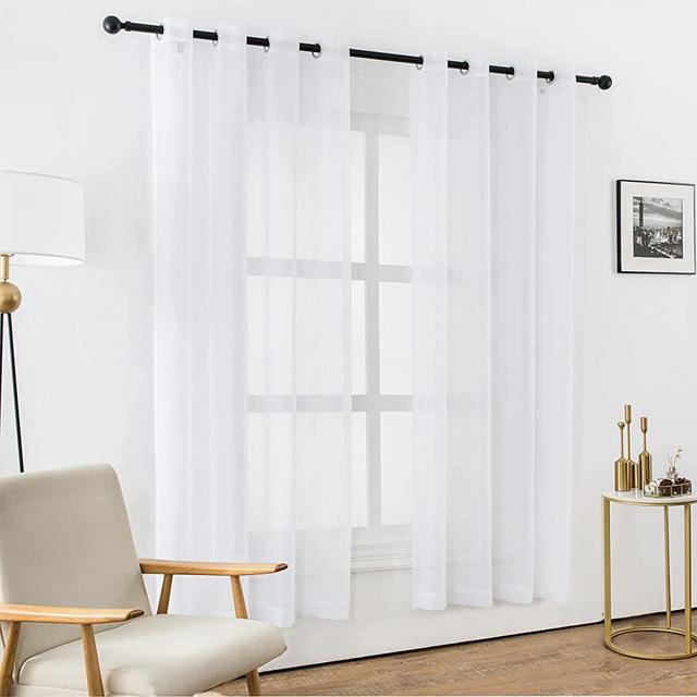 Bermino White Semi Sheer Curtains 63 Inch Length Window Curtain with Grommet for Bedroom Living Room 2 Panels, 54 W x 63 L, Pure White