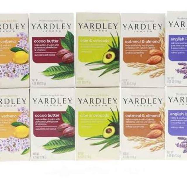 Yardley London Soap Bath Bar Bundle - 10 Bars: English Lavender, Oatmeal and Almond, Aloe and Avocado, Cocoa Butter, Lemon Verbena 4 Ounce Bars (Pack of 10, Two of each)