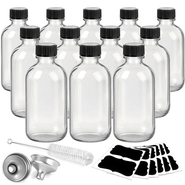 Showvigor 12 Pack 2oz Clear Glass Shot Bottles with Caps and Funnels-Leakproof Mini Jars for DIY Decoration Indoor Floral Arrangements, Windowsill Hydroponics