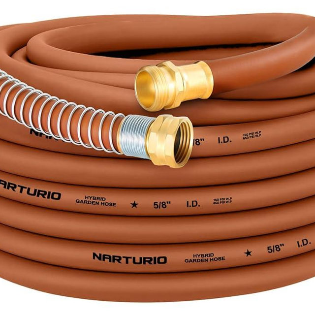 NARTURIO Heavy Duty Garden Hose 5/8" x 50ft, Flexible Lightweight Water Hose, Hybrid Rubber, NO Kink, 650 Burst PSI, Male to Female Fittings