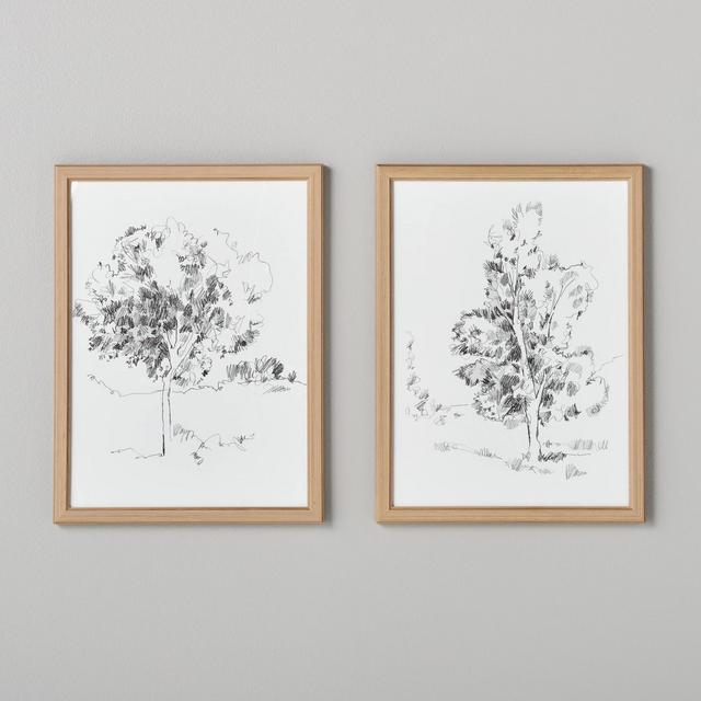 12"x16" Tree Sketch Framed Wall Art Black/Cream - Hearth & Hand™ with Magnolia