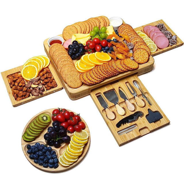 HEITICUP Large Cheese Board, Bamboo Charcuterie Boards House Warming Gifts with Knife Set, Mother's Day, Unique Wedding Registry Items Birthday Gifts for Women