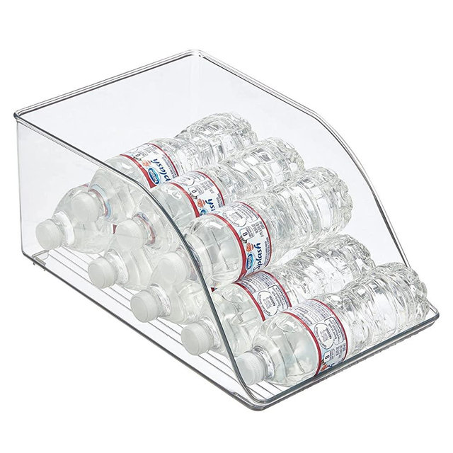 mDesign Plastic Water Bottle Storage Organization Bin - Open Front for Kitchen Refrigerator, Freezer, and Pantry, Holds 12 Bottles, Juice, Energy Drinks, and Beverages, Ligne Collection, Clear