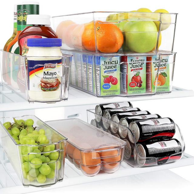 Greenco GRC0250 Fridge Bins, Stackable Storage Organizer Containers with Handles for Refrigerator, Freezer, Pantry and Kitchen Cabinets, BPA, Standard, Clear
