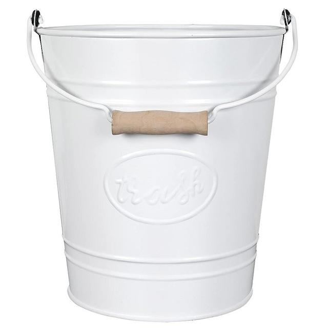 Autumn Alley Farmhouse Bathroom Trash Can - White Trash Can Bucket with Wooden Handle for Rustic Bathroom, Farmhouse Kitchen, Country Home Décor, 7 Liter, White