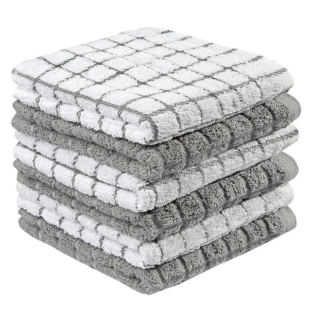 Bumble Premium Cotton Dish Cloths 12" x 12"| Grey Design | 405 GSM | Highly Absorbent & Soft Dish Towels | 100% Natural Ring Spun Cotton Kitchen Towel Set - 6 Pack