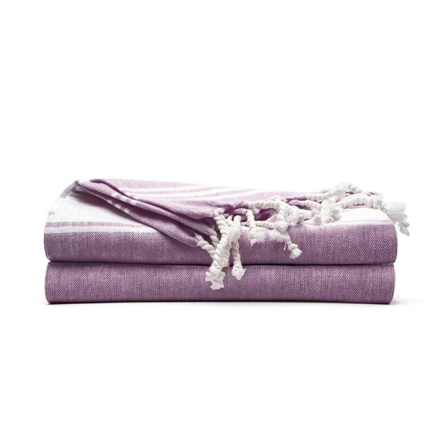 9Threads Cotton Turkish Beach Towel with Towels Oversized 36"x72" Pool Absorbent Extra Large Quick Dry Sand Travel Towel (Purple, 2 Pack)