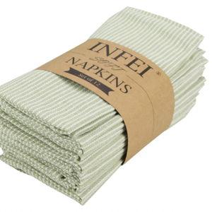 Narrow Striped Cotton Linen Blended Dinner Cloth Napkins - Set of 12 (40 x 40 cm) - for Christmas Parties Events & Home Use (Green)