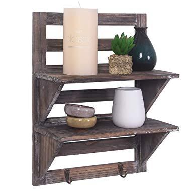 Rose Home Fashion RHF Solid Wood Floating Shelves Rustic Bathroom Shelves Bathroom Shelf Over Toilet Rustic Bathroom Shelf Hanging Shelves (2 Tier, Brown)