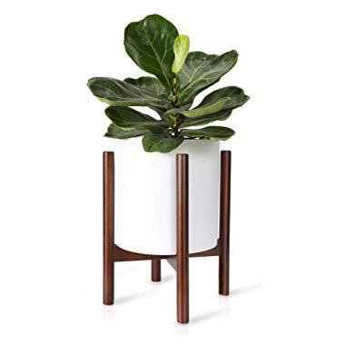 Mkono Plant Stand Mid Century Wood Flower Pot Holder Indoor Potted Rack Modern Home Decor, Up to 10 Inch Planter (Plant and Pot NOT Included), Dark Brown
