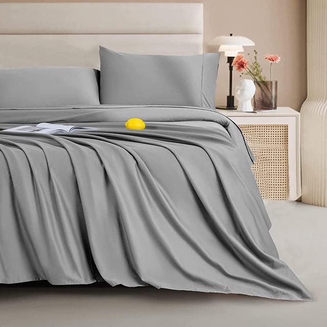 LIANLAM 1000 Thread Count Cotton King Size Sheets,100% Egyptian Cotton Sheets Set, Luxury Cooling Bed Sheets 16-Inch Deep Pocket - Breathable, Wrinkle and Hypoallergenic - 4 Piece (Grey, King)