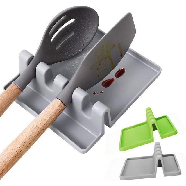 YEVIOR Kitchen Silicone Spoon Rest, 2PCS Heat-Resistant Utensil Rest with Drip Pad, Spoon Holder for Stove Top, Kitchen Utensil Holder for Spoons, Ladles, Tongs
