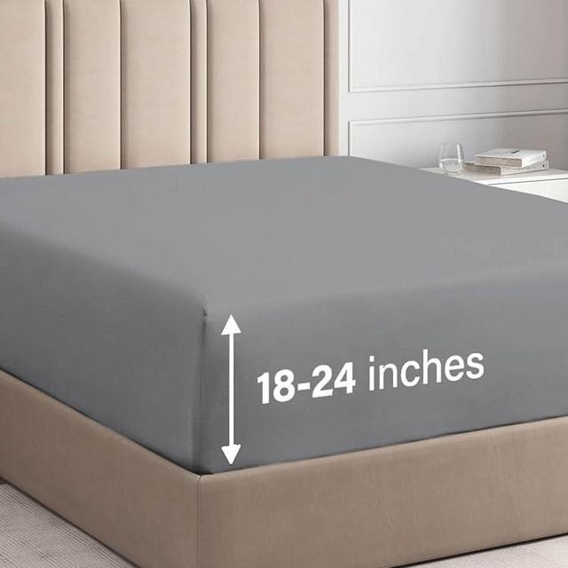 Extra Deep Queen Fitted Sheet - Hotel Luxury Single Fitted Sheet Only - Easily Fits 18 inch to 24 inch Mattress - Soft, Wrinkle Free, Breathable & Comfy Extra Deep Pockets Steel Blue Fitted Sheet