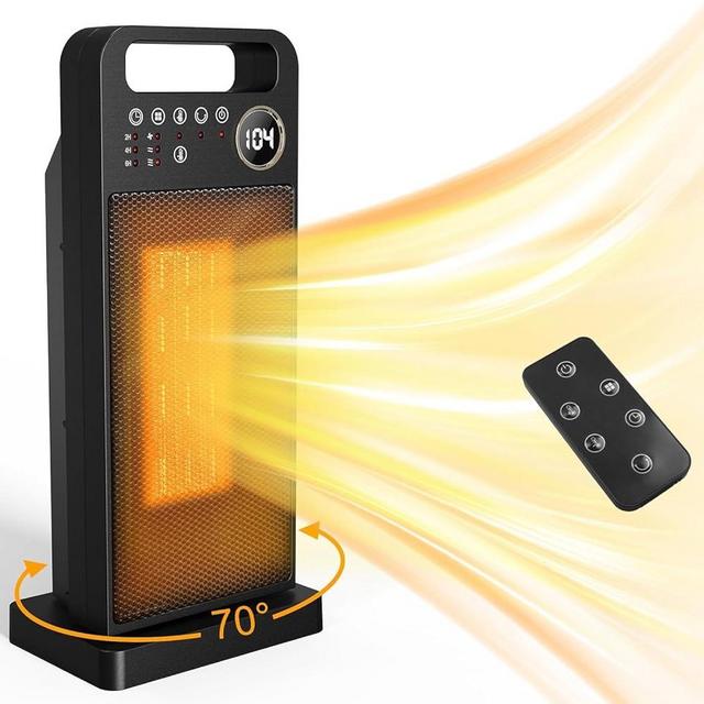 Space Heater Indoor with Thermostat, 1500W 3 Modes Space Heaters for Indoor Use with 70°Oscillation, LED Display, 12H Timer, Remote PTC Fast Safety Heating Ceramic Heater for Bedroom Home Office