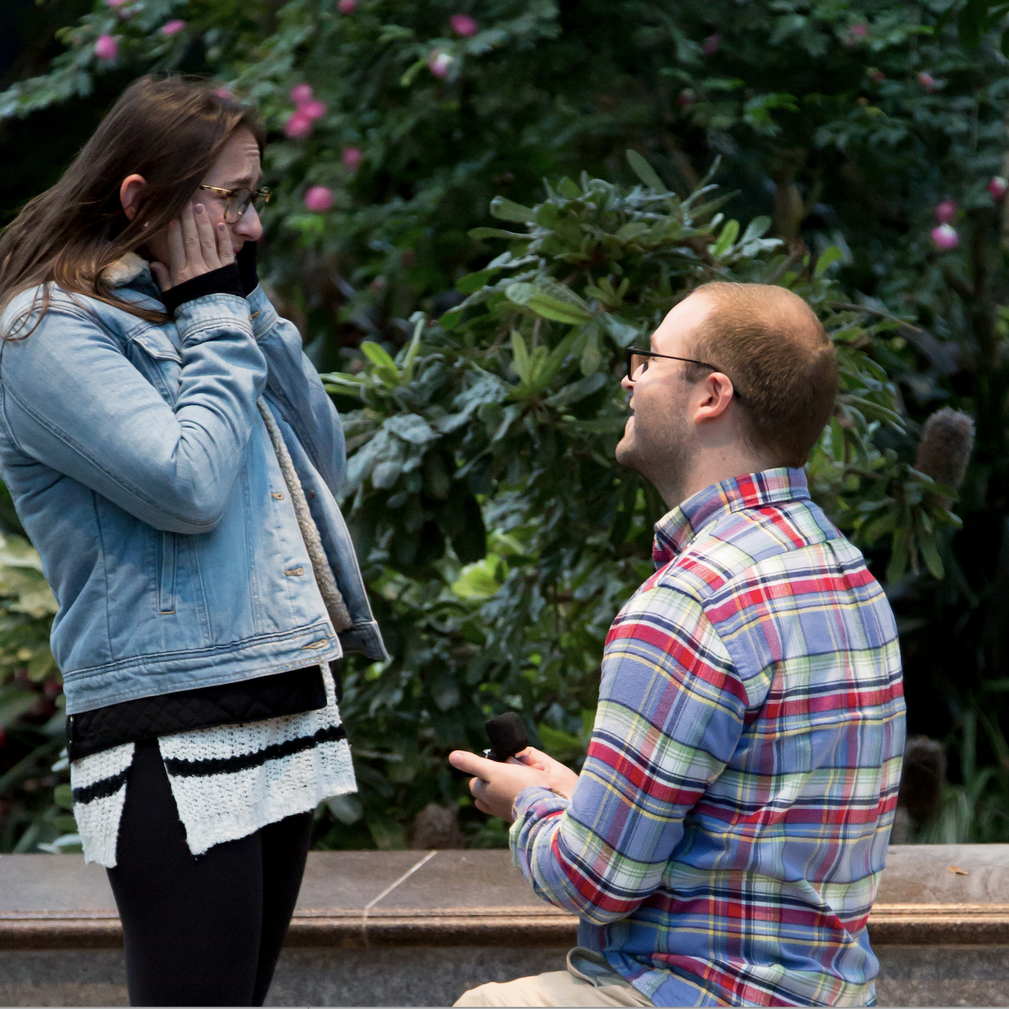 When Ryan got down on one knee at Longwood Gardens